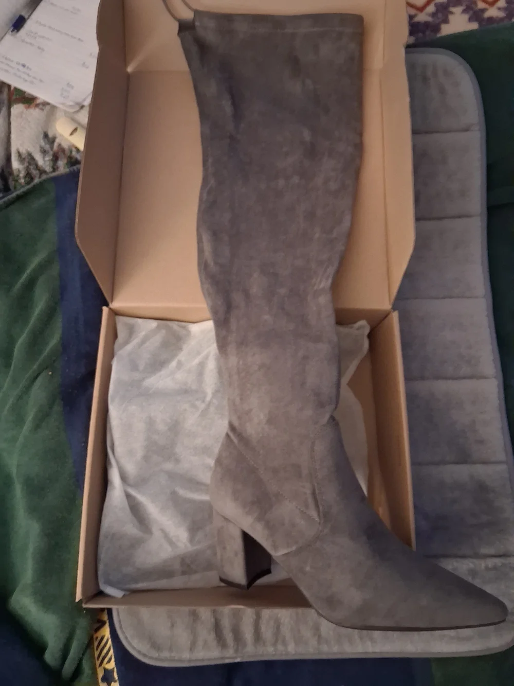 VENUS US SIZE 8.5 Gray Suede Over-the-Knee Block Heel Boots BRAND NEW
